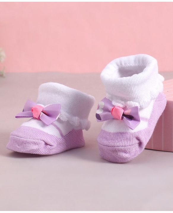 Cute Walk by Babyhug Socks With Bow Applique - Purple