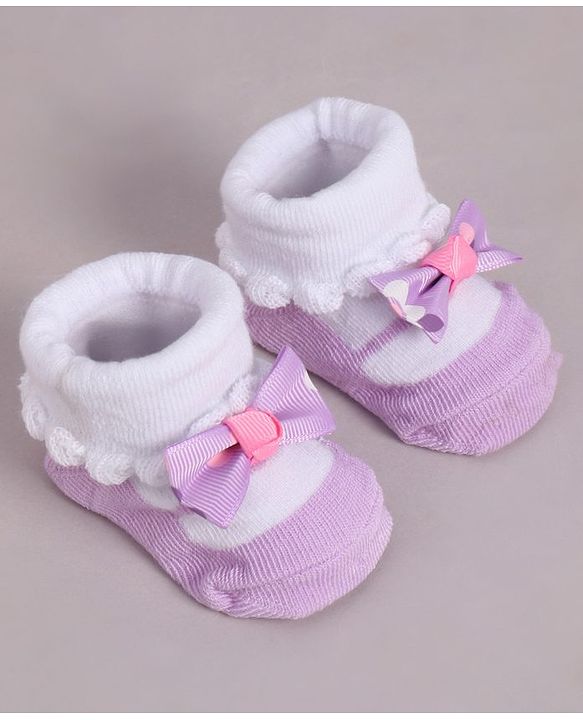 Cute Walk by Babyhug Socks With Bow Applique - Purple