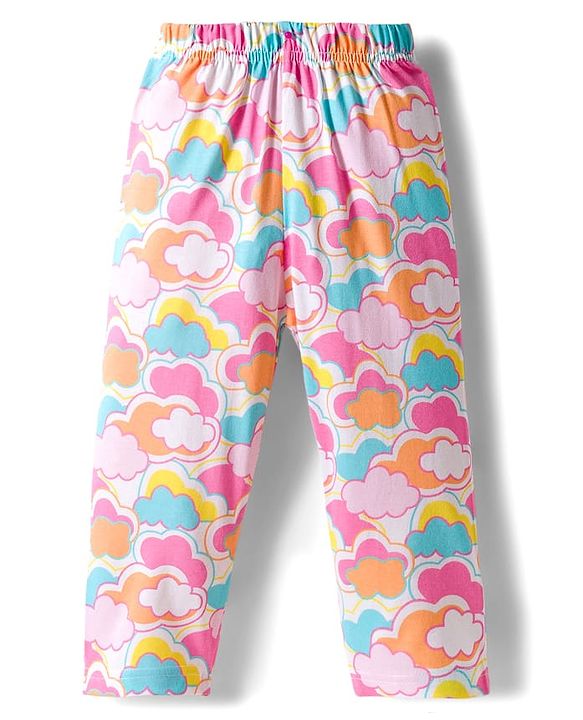 Babyhug Cotton Knit Full Sleeves Co-ords Night Suit with Cloud Print - Multicolor