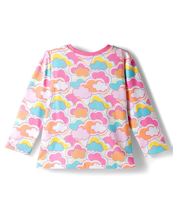 Babyhug Cotton Knit Full Sleeves Co-ords Night Suit with Cloud Print - Multicolor