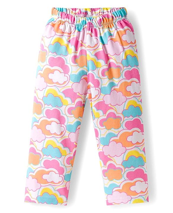 Babyhug Cotton Knit Full Sleeves Co-ords Night Suit with Cloud Print - Multicolor