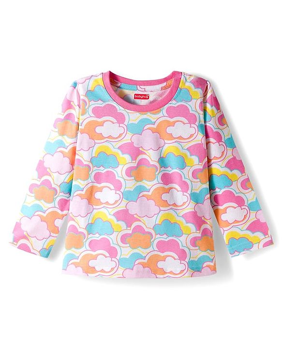 Babyhug Cotton Knit Full Sleeves Co-ords Night Suit with Cloud Print - Multicolor