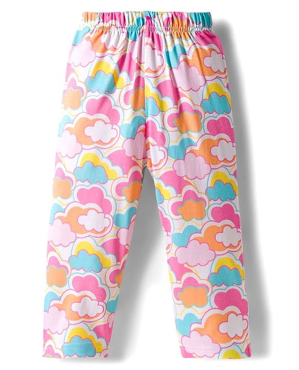 Babyhug Cotton Knit Full Sleeves Co-ords Night Suit with Cloud Print - Multicolor