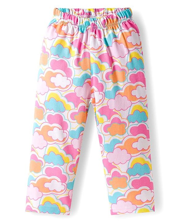 Babyhug Cotton Knit Full Sleeves Co-ords Night Suit with Cloud Print - Multicolor