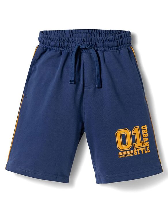 Pine Kids Looper Knit Knee Length Text Printed Short - Navy Blue