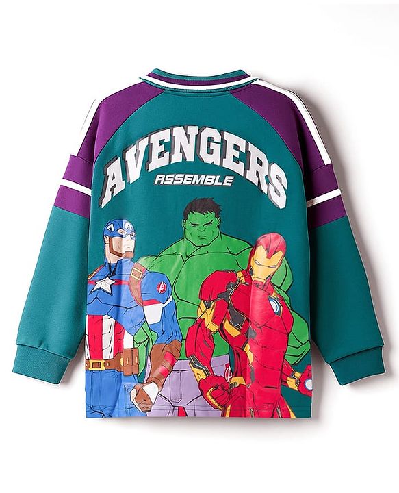 Pine Kids Marvel Terry Knit Drop Shoulder Full Raglan Sleeves Oversized Polo T-Shirt & Lounge Pant Set with Avengers Graphic - Teal Blue