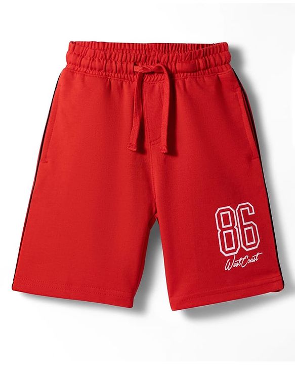 Pine Kids 100% Cotton Knit Number Printed Shorts - Red