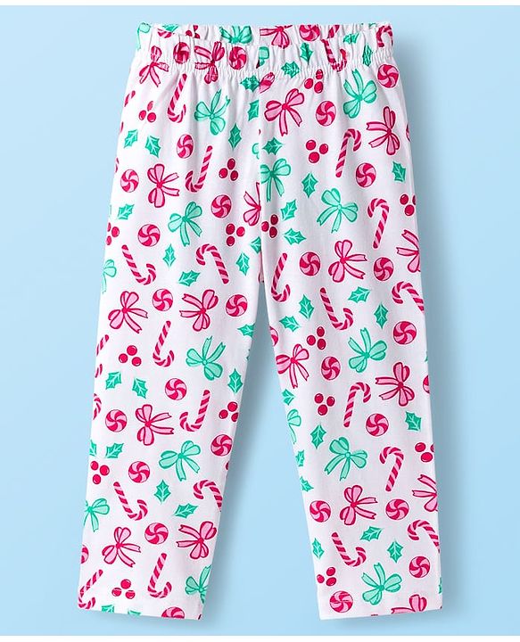 Babyhug Cotton Knit Full Sleeves Co-ord Night Suit With Candy Print - White