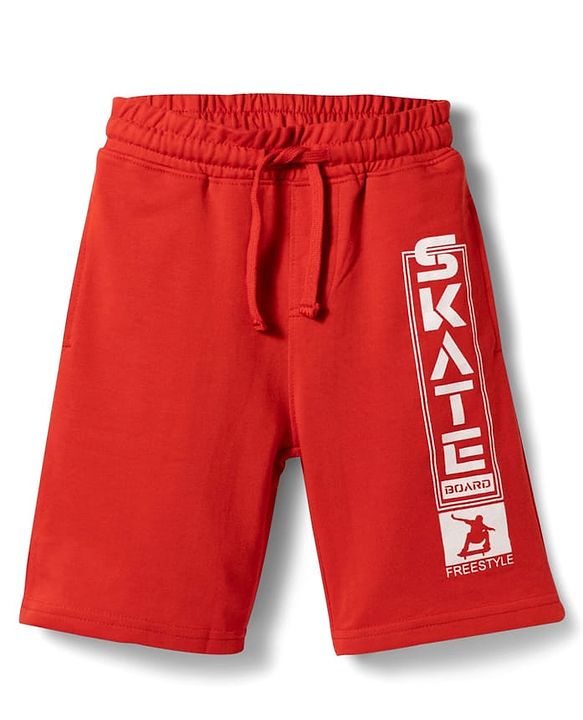 Pine Kids Looper Knit Knee Length Text Printed Shorts - Red