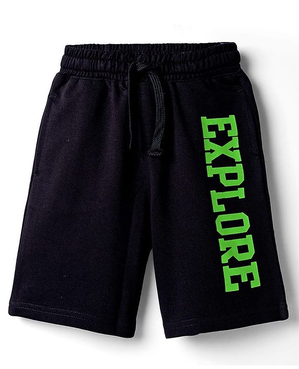 Pine Kids Looper Knit Shorts With Text Print - Black
