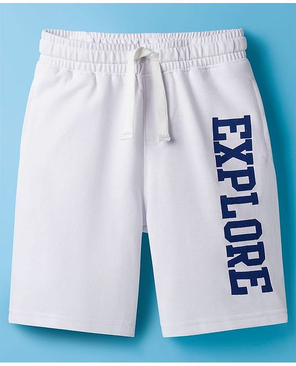 Pine Kids Looper Knit Shorts With Explore Print - White