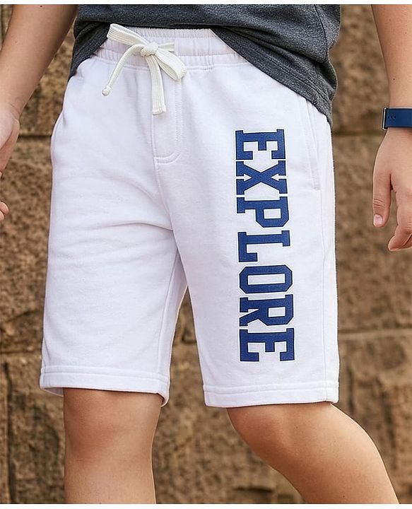 Pine Kids Looper Knit Shorts With Explore Print - White