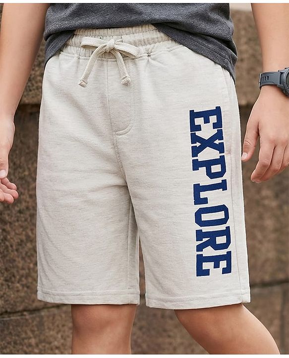 Pine Kids Looper Knit Shorts With Text Print - Grey