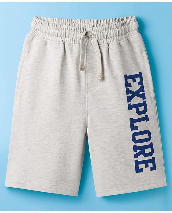 Pine Kids Looper Knit Shorts With Text Print - Grey
