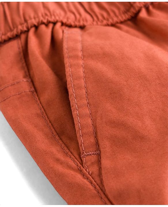 Babyhug Cotton Woven Full Length Solid Colour Trousers With Adjustable Elastic - Rust Orange