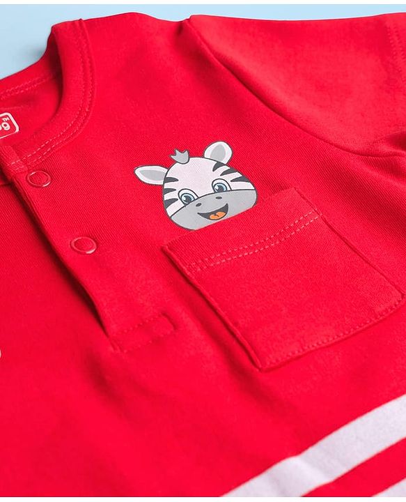 Babyhug 100% Cotton Knit Half Sleeves Striped Onesie with Text Print - Red
