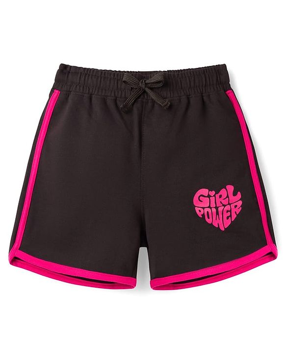 Pine Kids Looper Knit Mid Thigh  Length Shorts with Text & Heart Print - Black
