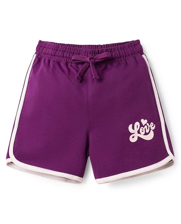 Pine Kids Looper Knit Mid Thigh  Length Shorts with Text Print - Purple