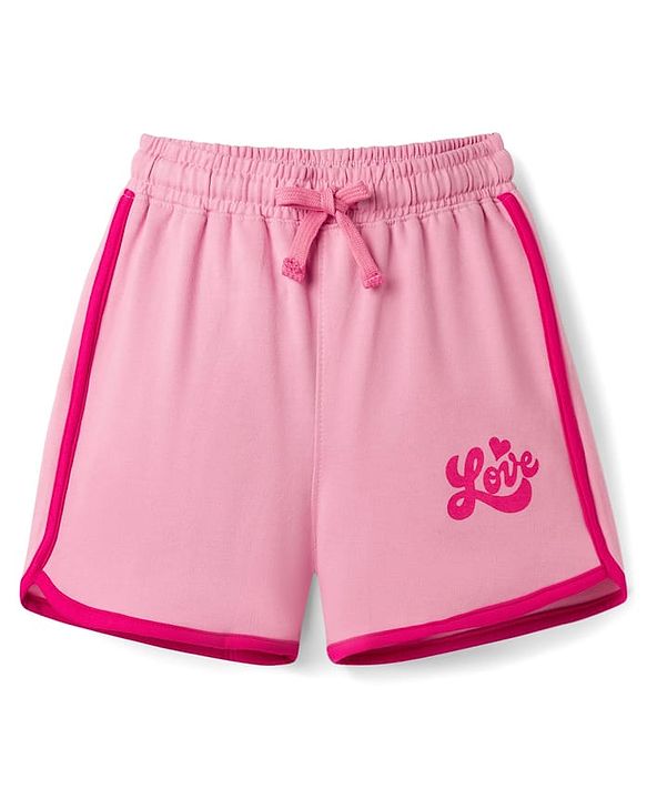 Pine Kids Looper Knit Mid Thigh  Length Shorts with Text Print - Pink