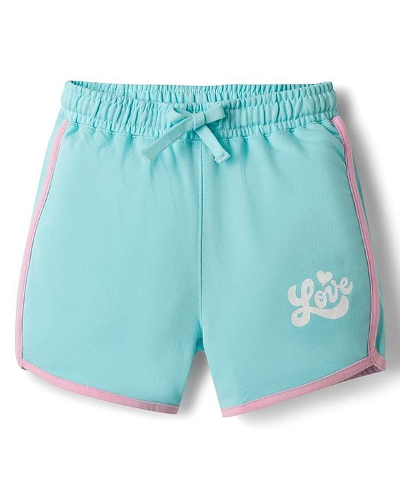 Pine Kids Looper Knit Mid Thigh  Length Shorts with Text Print - Light Blue