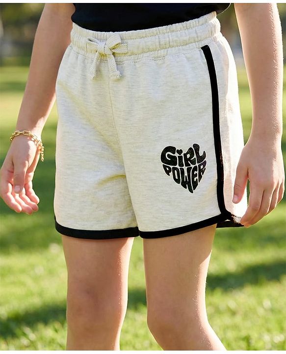 Pine Kids 100% Cotton Knit Shorts With Girl Power Print - Grey