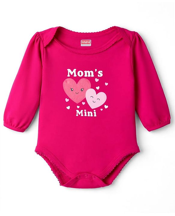 Babyhug 100% Cotton Interlock Knit Full Sleeves Onesies With Text Print - Dark Red