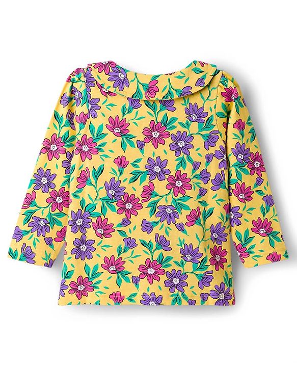 Babyhug Cotton Knit Full Sleeves Co-ord Night Suit With Floral Print - Yellow