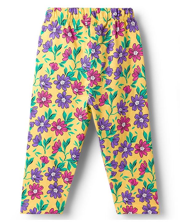Babyhug Cotton Knit Full Sleeves Co-ord Night Suit With Floral Print - Yellow