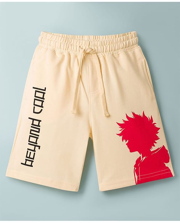 Pine Kids Looper Knit Shorts With Anime Print - Offwhite