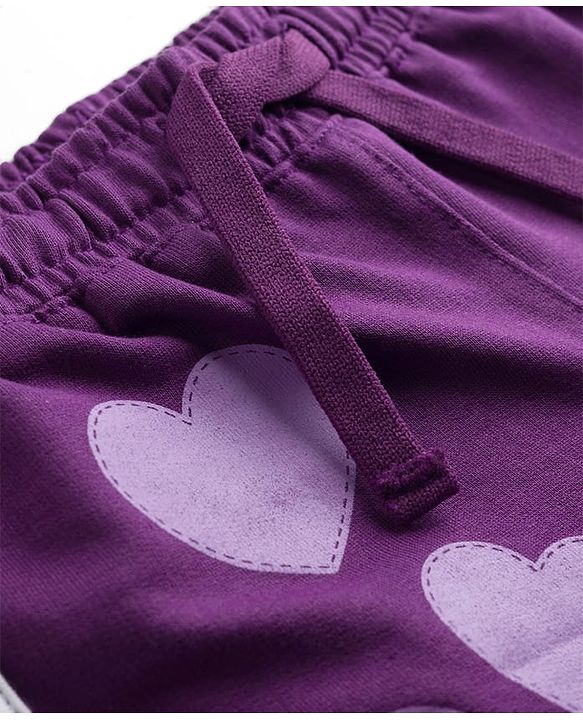 Pine Kids Looper Knit Mid Thigh Length Shorts with Numerical &  Heart Print- Purple