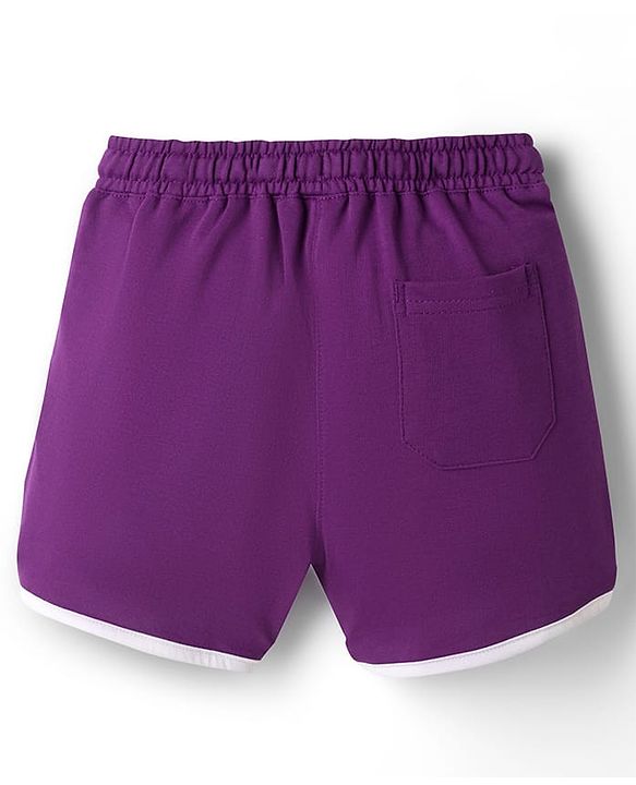 Pine Kids Looper Knit Mid Thigh Length Shorts with Numerical &  Heart Print- Purple