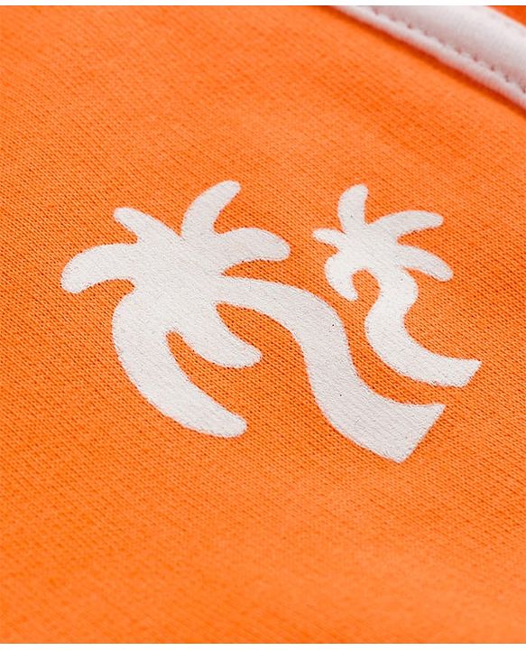 Pine Kids Looper Knit Mid Thigh Length Shorts with Tree Print- Orange