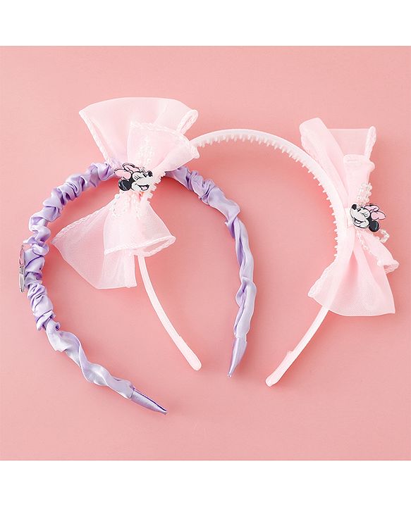Babyhug Disney Free Size Hair Band with Bow & Minnie Mouse Applique Pack of 2- Pink & Purple