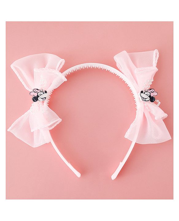 Babyhug Disney Free Size Hair Band with Bow & Minnie Mouse Applique Pack of 2- Pink & Purple