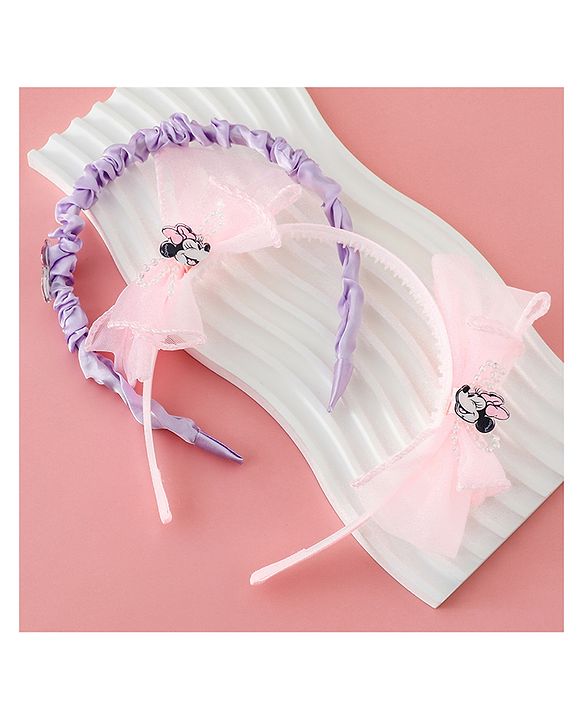 Babyhug Disney Free Size Hair Band with Bow & Minnie Mouse Applique Pack of 2- Pink & Purple
