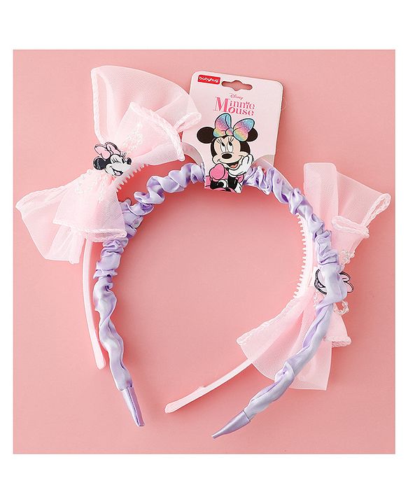 Babyhug Disney Free Size Hair Band with Bow & Minnie Mouse Applique Pack of 2- Pink & Purple