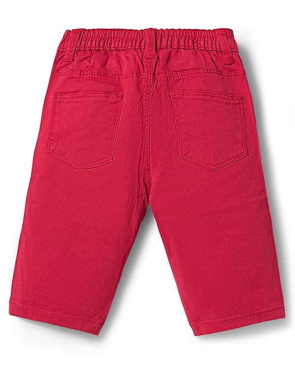 Babyhug Twill Woven Capri With Stretch & Floral Embroidery - Coral