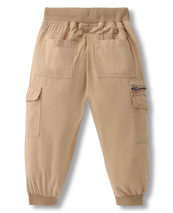 Babyhug Tussor Woven Full Length Trousers With Pockets & Route 66 Print - Khaki