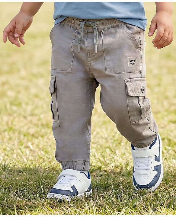 Babyhug Twill Woven Full Length Solid Color Joggers - Grey