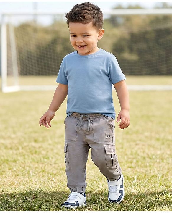 Babyhug Twill Woven Full Length Solid Color Joggers - Grey