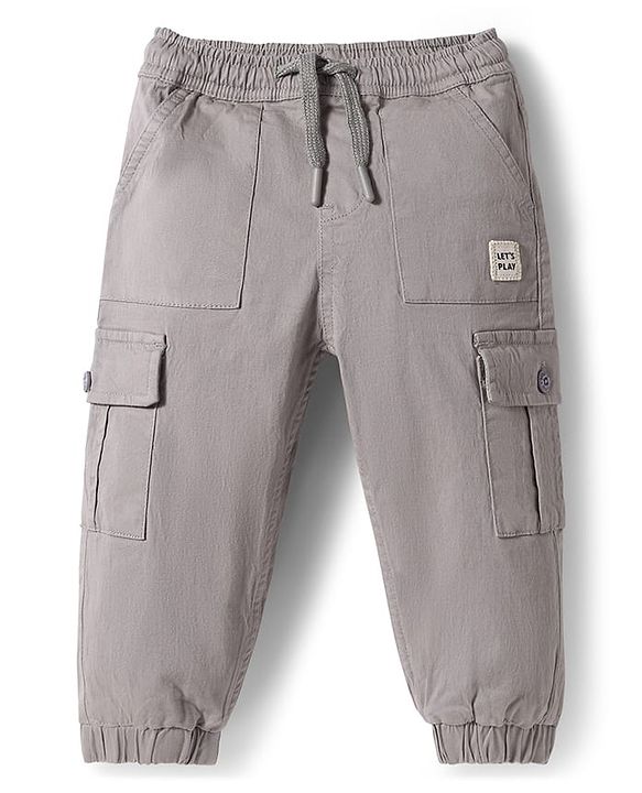 Babyhug Twill Woven Full Length Solid Color Joggers - Grey