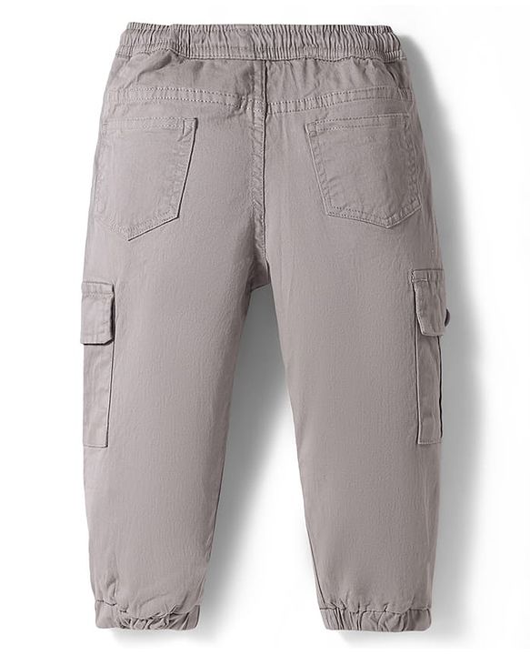 Babyhug Twill Woven Full Length Solid Color Joggers - Grey