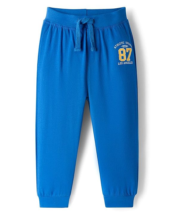 Babyhug Cotton Knit Full Length Lounge Pant With Text Print Pack Of 3 - Yellow Red & Blue