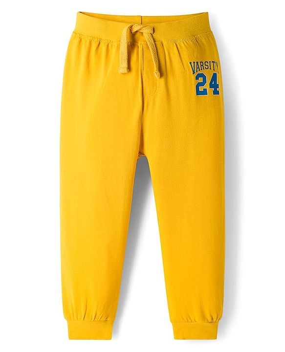 Babyhug Cotton Knit Full Length Lounge Pant With Text Print Pack Of 3 - Yellow Red & Blue