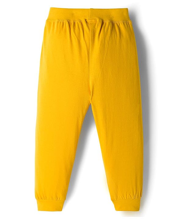 Babyhug Cotton Knit Full Length Lounge Pant With Text Print Pack Of 3 - Yellow Red & Blue