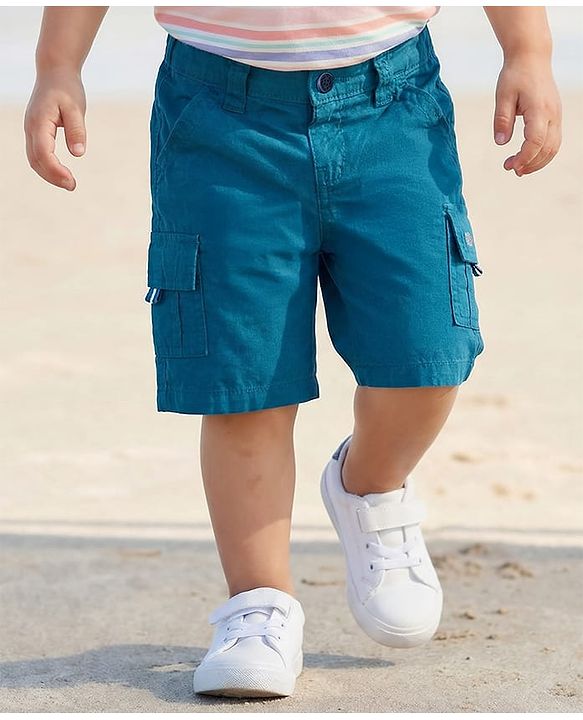 Babyhug 100% Cotton Woven Above Knee Length Solid Colour Bermuda - Blue