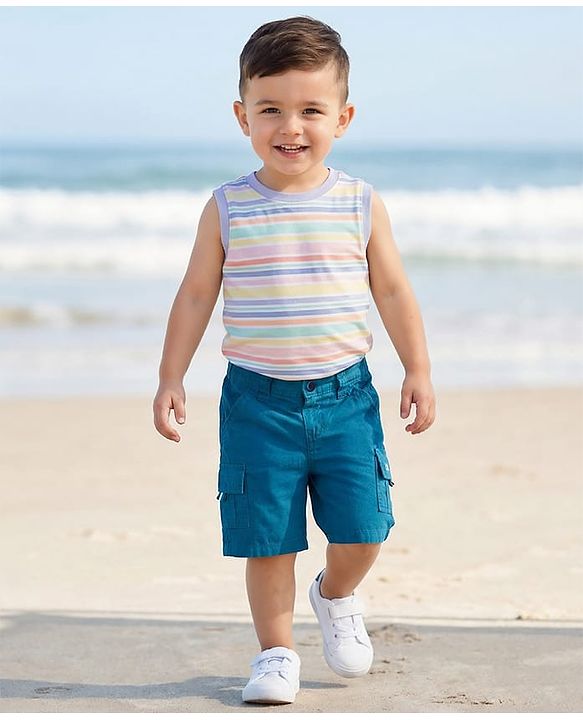 Babyhug 100% Cotton Woven Above Knee Length Solid Colour Bermuda - Blue