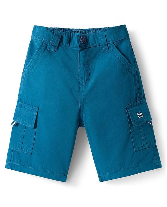 Babyhug 100% Cotton Woven Above Knee Length Solid Colour Bermuda - Blue