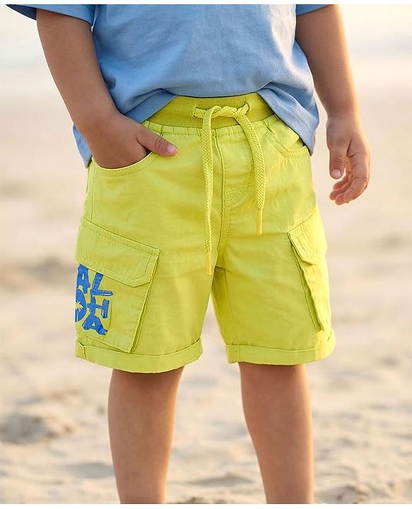 Babyhug Poplin Woven Above Knee Length Bermuda With Aloha Print - Lime Green
