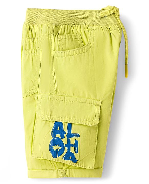 Babyhug Poplin Woven Above Knee Length Bermuda With Aloha Print - Lime Green